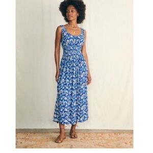 Faherty Sunseeker midi floral boho dress with pockets - size XS - blue ginger